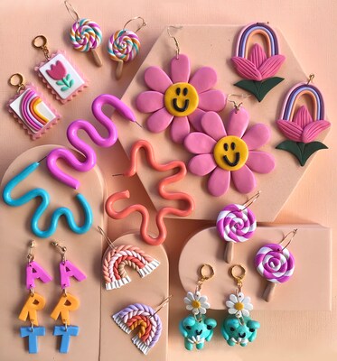 Flower power giant flower earrings, pink smile flower earrings, retro statement earrings, hippie style, groovy earrings, giant flowers - image3